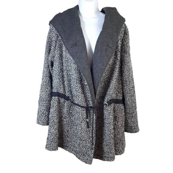 Free People Satellite Image Wool Coat Gray XS Drawstring Hood Button Swing Tweed - Picture 2 of 8